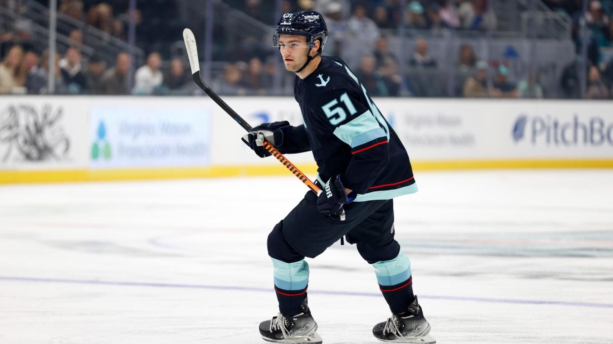 Seattle Kraken prospect Shane Wright is off to a rough start in the NHL, with perhaps the latest blow to his confidence coming this week. (Getty Images)