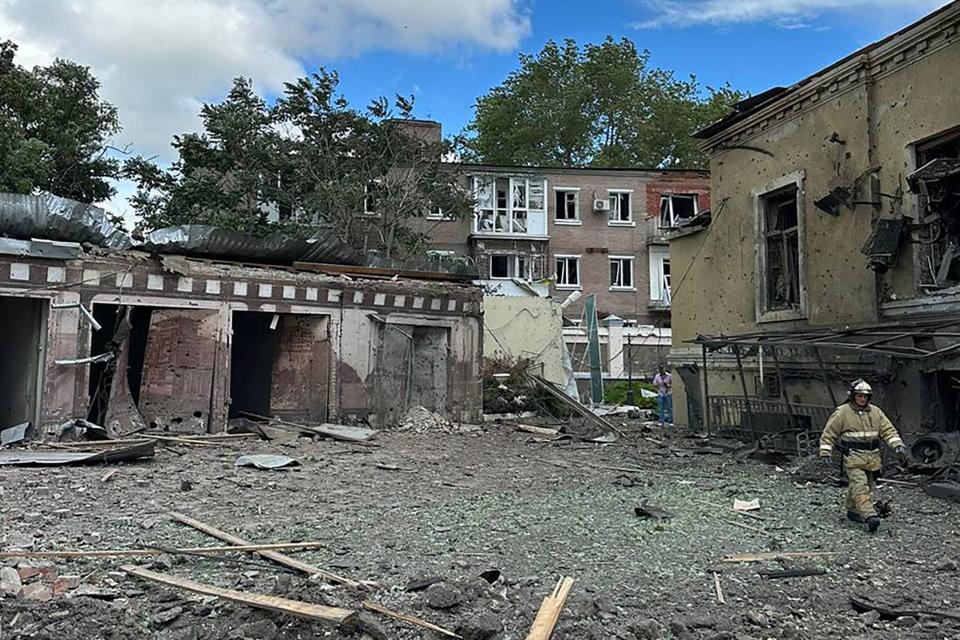 This handout picture posted on July 28, 2023 on the official Telegram account of Vasily Golubev, governor of the Rostov region, shows the damage following an explosion near a cafe in the southwestern Russian city of Taganrog (Telegram / golubev_vu/AFP via Ge)