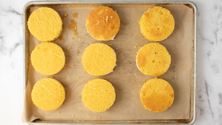 yellow cake circles in pan