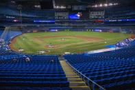 The Toronto Blue Jays play an intrasquad baseball game in Toronto, Friday, July 10, 2020. (Carlos Osorio/The Canadian Press via AP)