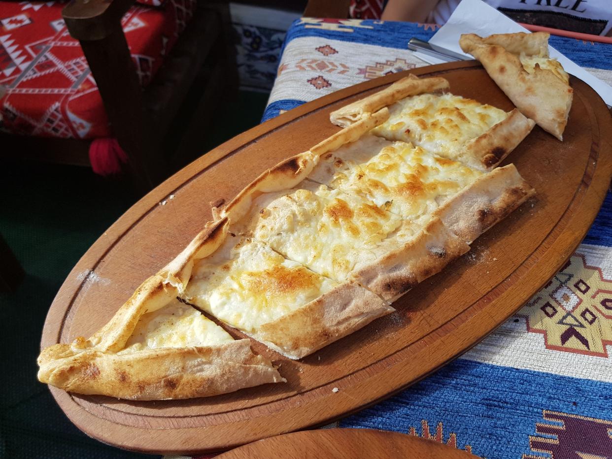 Turkish pide with cheese at Istanbul restaurant