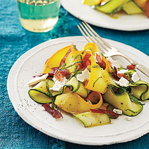 Shaved Summer Squash Salad with Prosciutto Crisps