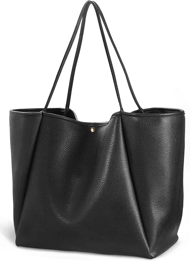 black oversized vegan leather tote