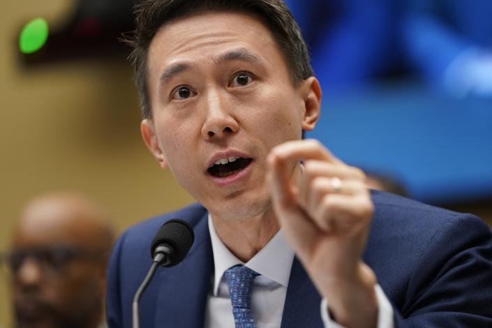 TikTok CEO Shou Zi Chew testifies before the House Energy and Commerce Committee on Thursday, March 23, 2023 in Washington. The social media company has come under scrutiny for its data collection and privacy practices.