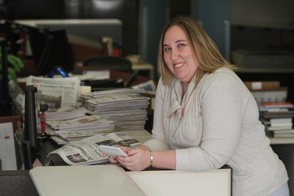 Columbus Dispatch reporter Bethany Bruner photographed Thursday, Feb. 11, 2021