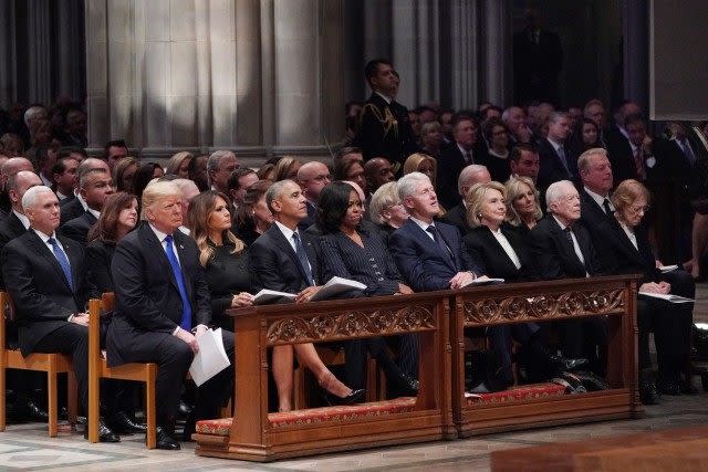 The former president had also slipped a sweet treat to the former first lady at Sen. John McCain's funeral earlier this year.