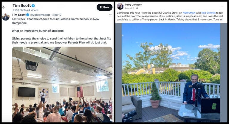 Republican Tim Scott and Perry Johnson posted their New Hampshire campaign stops on their social media feeds, reaching tends of thousands of supporters in one post.