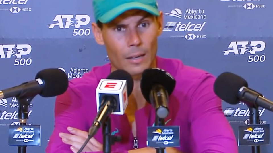 Rafa Nadal (pictured) talking to the media after his win at the Mexican Open.