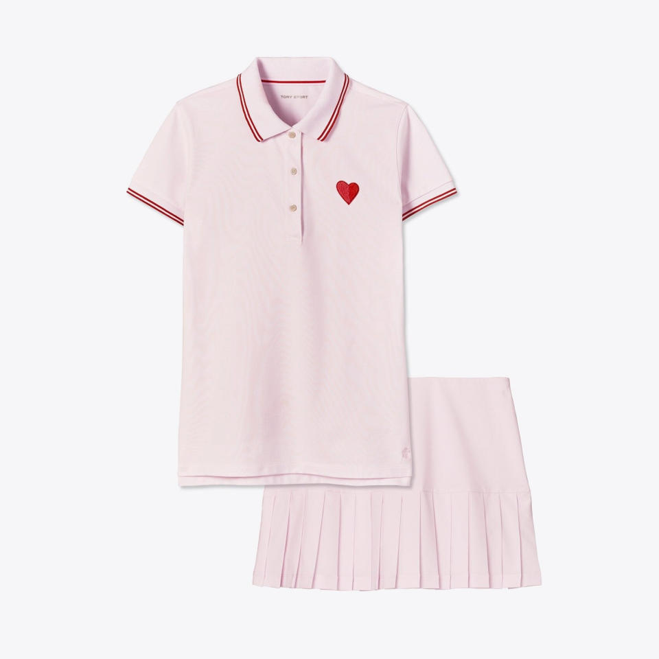 Tory Burch Performance Pique Heart Polo & Pleated Tennis Skort Set