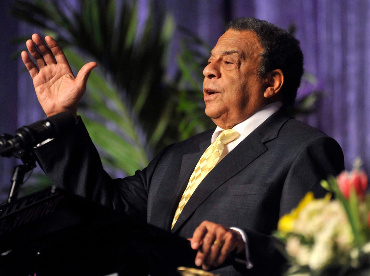 Former U.S. Ambassador Andrew Young speaks at the 26th annual Martin Luther King, Jr breakfast in 2013 in Jacksonville, Florida.