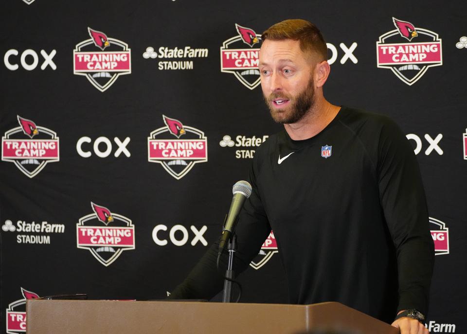 July 26, 2022;  Litchfield Park, Arizona; USA; Cardinals head coach Kliff Kingsbury speaks during press conferences for the Cardinals Training Camp.