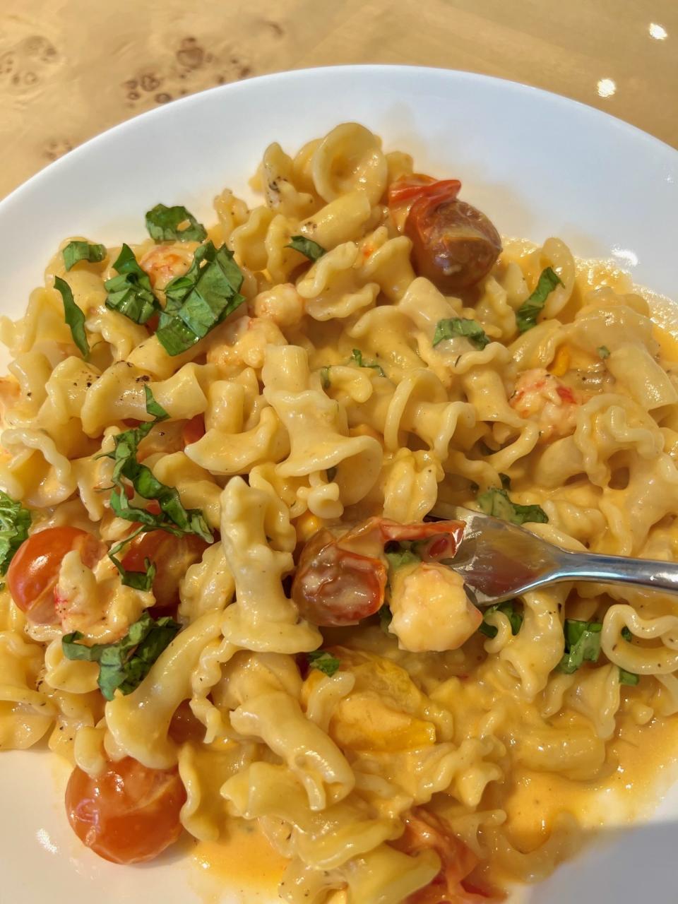 A close-up of lobster pasta