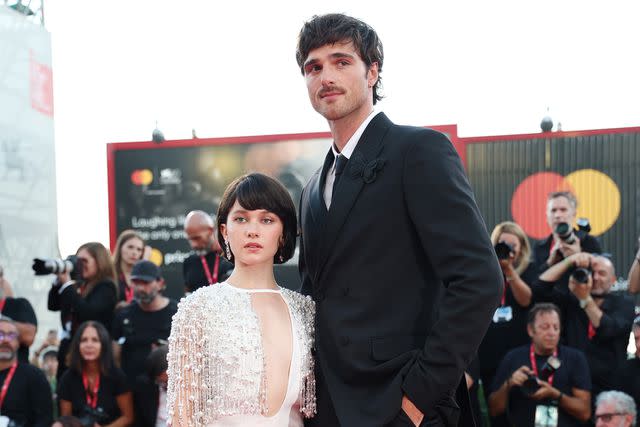 <p>Vittorio Zunino Celotto/Getty</p> Cailee Spaeny and Jacob Elordi attend a red carpet for the movie "Priscilla" at the 80th Venice International Film Festival on September 04, 2023