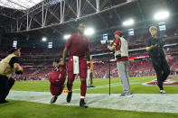 Arizona Cardinals quarterback Kyler Murray (1) walks off the field after a loss to the Kansas City Chiefs in an NFL football game, Sunday, Sept. 11, 2022, in Glendale, Ariz. (AP Photo/Ross D. Franklin)