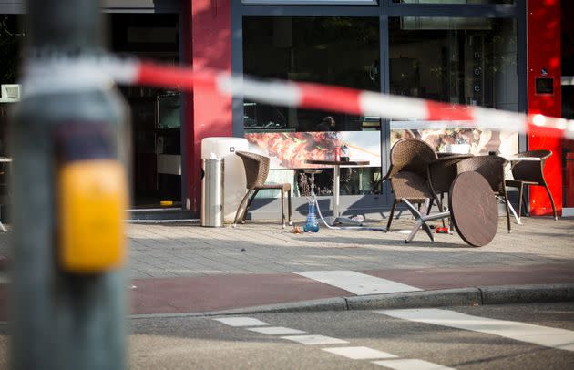 A police line is seen near the site where a Syrian asylum-seeker killed a woman and injured two people with a machete in Reutlingen, southern Germany (Photo: CHRISTOPH SCHMIDT via Getty Images)