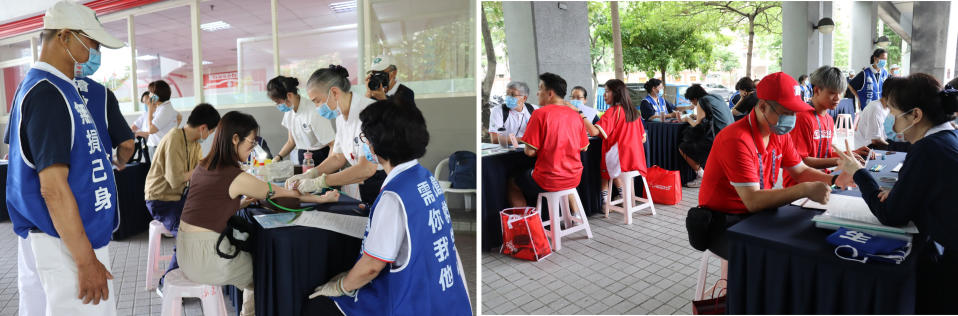 （圖左）鼓勵年輕族群踴躍響應，只要挽袖抽取10c.c的血量，就能建入資料庫，「搶救生命、需你我他」。（圖右）「髓緣相遇、熱血球場！」台北市立天母棒球場味全龍護持慈濟骨髓中心舉辦造血幹細胞驗血建檔活動，不少龍迷響應公益行動。