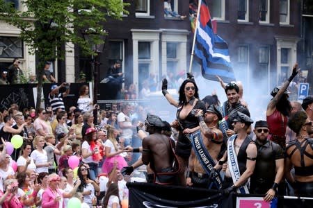 Participants are seen during the annual gay pride parade in Amsterdam