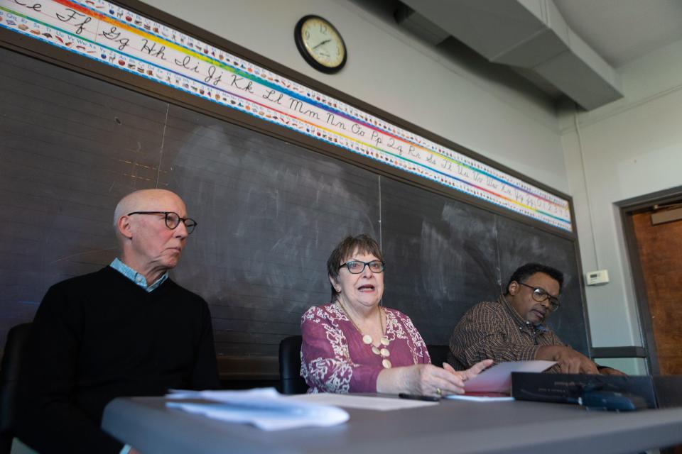 From left, Marc Galbraith, Marge Ahrens and Michael Bell led a conversation in 2020 about the possibility of bringing a new grocery store to central Topeka.