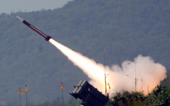 A US Patriot missile is fired from a mobile launcher during the Han Kuang 22 exercise in Ilan, eastern Taiwan - Sam Yeh/AFP