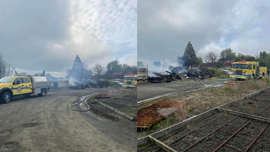 Crews from numerous districts responded to fight a 2-alarm fire near Amity, Oregon (Amity Fire District)
