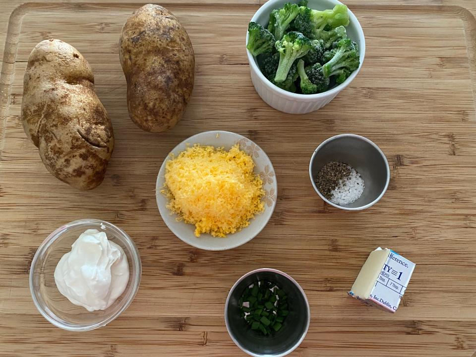 nancy fuller baked potato recipe ingredients on cutting board