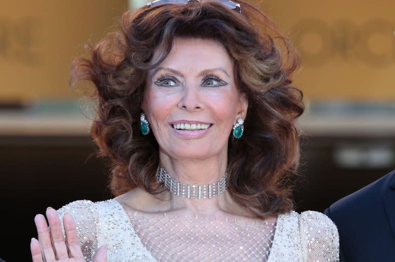 Sophia Loren arrives on the steps of the Palais des Festivals before the screening of the film "Deux jours, une nuit (Two Days, One Night)" during the 67th annual Cannes International Film Festival in 2014. File Photo by David Silpa/UPI