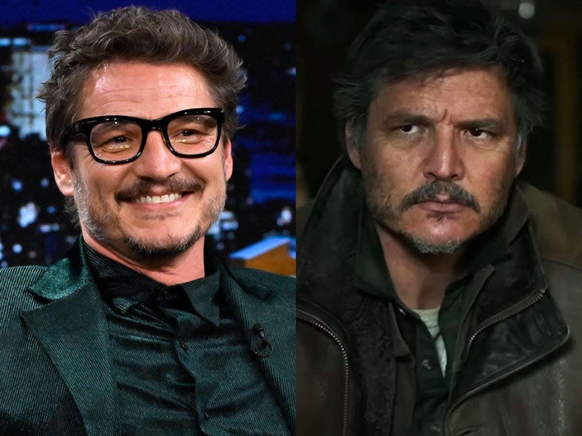 Pedro Pascal on "The Tonight Show with Jimmy Fallon" and as Joel in "The Last of Us."