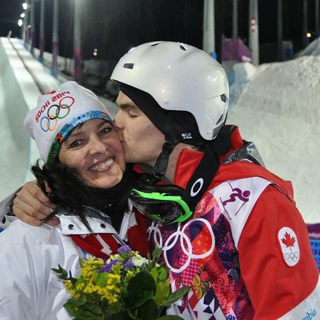 <p>Mikael Kingsbury fulfilled his childhood dream of becoming an Olympic champion after taking gold in the moguls competition. Here he embraces his mom after winning the silver medal in 2014. (Instagram | @mikaelkingsbury ) </p>
