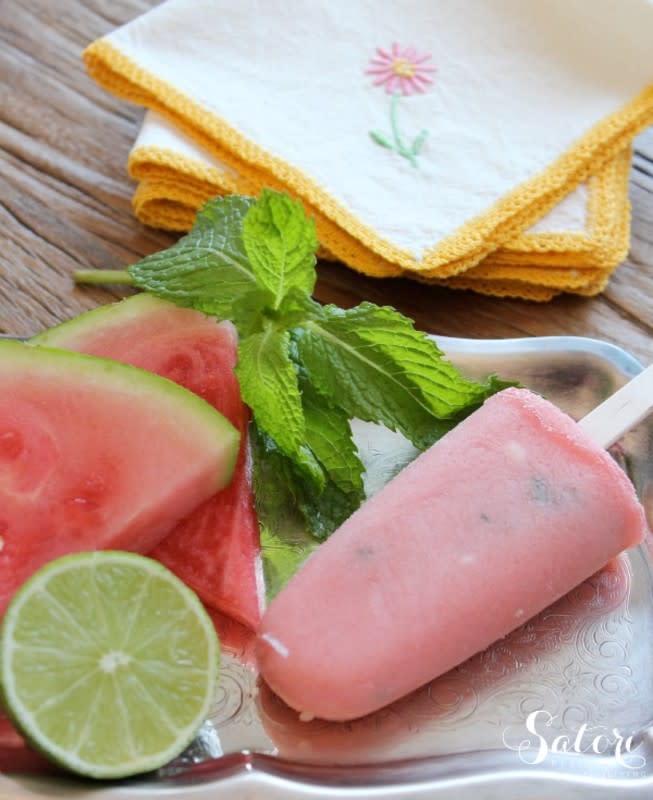 <p>Satori Design for Living</p><p>Made with fresh watermelon and Greek yogurt for a cool treat on a hot day.</p><p><strong>Get the recipe: <a href="https://satoridesignforliving.com/watermelon-mint-paletas-more-summerlicious-treats//" rel="nofollow noopener" target="_blank" data-ylk="slk:Watermelon Mint Paletas;elm:context_link;itc:0;sec:content-canvas" class="link ">Watermelon Mint Paletas</a></strong></p>