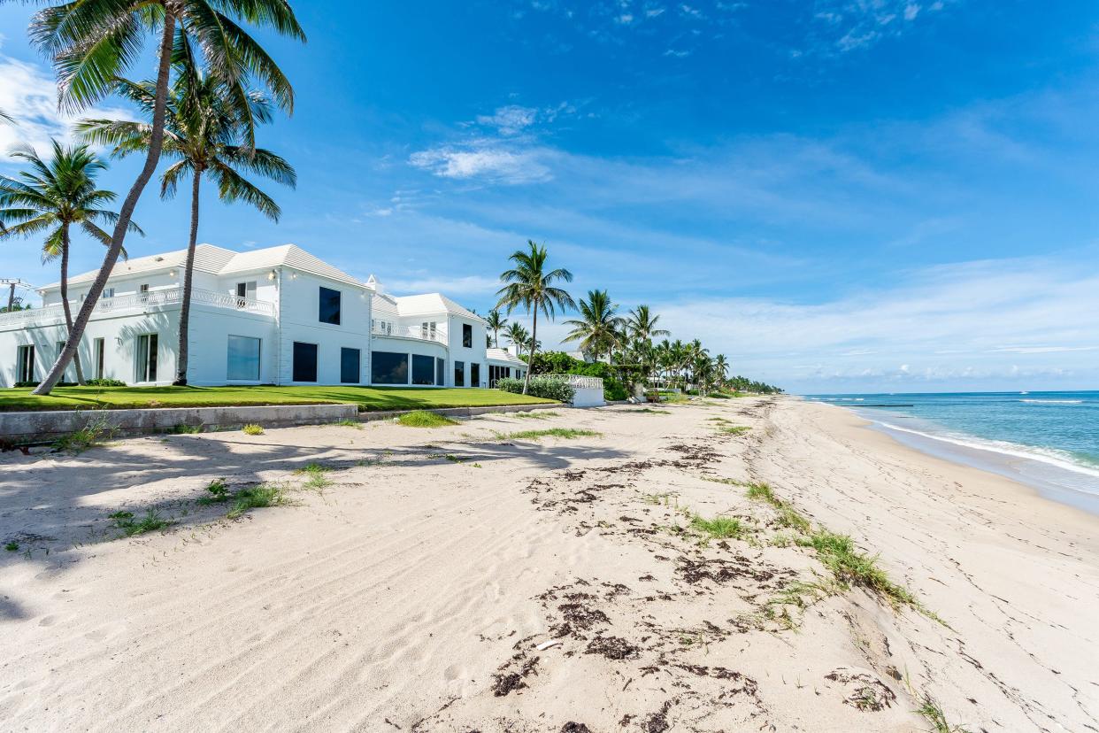 The Palm Beach house owned by a company controlled by former President Donald Trump at 1125 S. Ocean Blvd. stands directly on the beach. It is available for rent at $195,000 a month. The house is furnished.