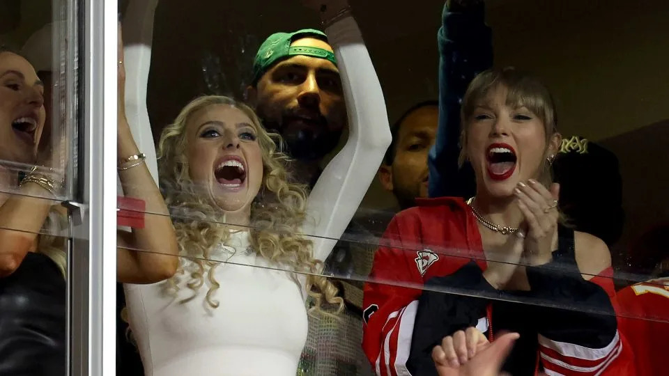 Brittany Mahomes and Taylor Swift celebrate a touchdown by the Kansas City Chiefs against the Denver Broncos in October 2023. - Jamie Squire/Getty Images/File