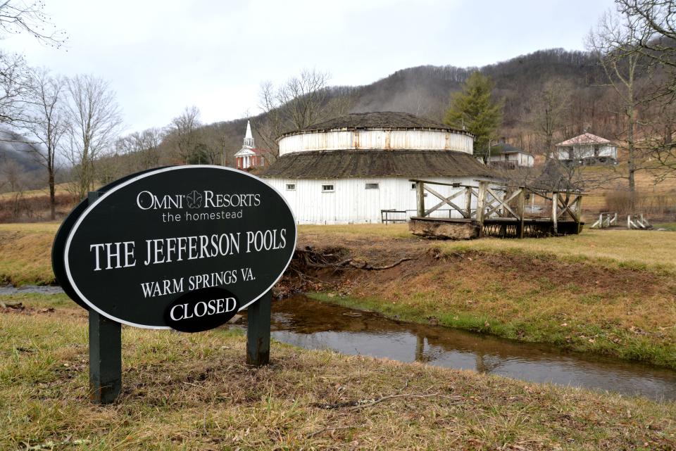 Looking to the ladies' bath house at the Jefferson Pools in Warm Springs on Feb. 25, 2020.