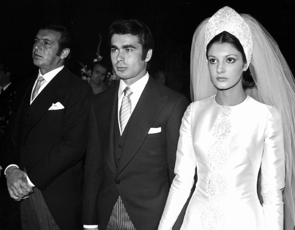 Wedding of the Spanish bullfighter Francisco Rivera Paquirri and Mari Carmen Ordonez, with (L) the bullfighter Antonio Ordonez, father and godfather of the wedding of Mari Carmen, 16/02/1973, Madrid, Spain. (Photo by Gianni Ferrari/Cover/Getty Images).