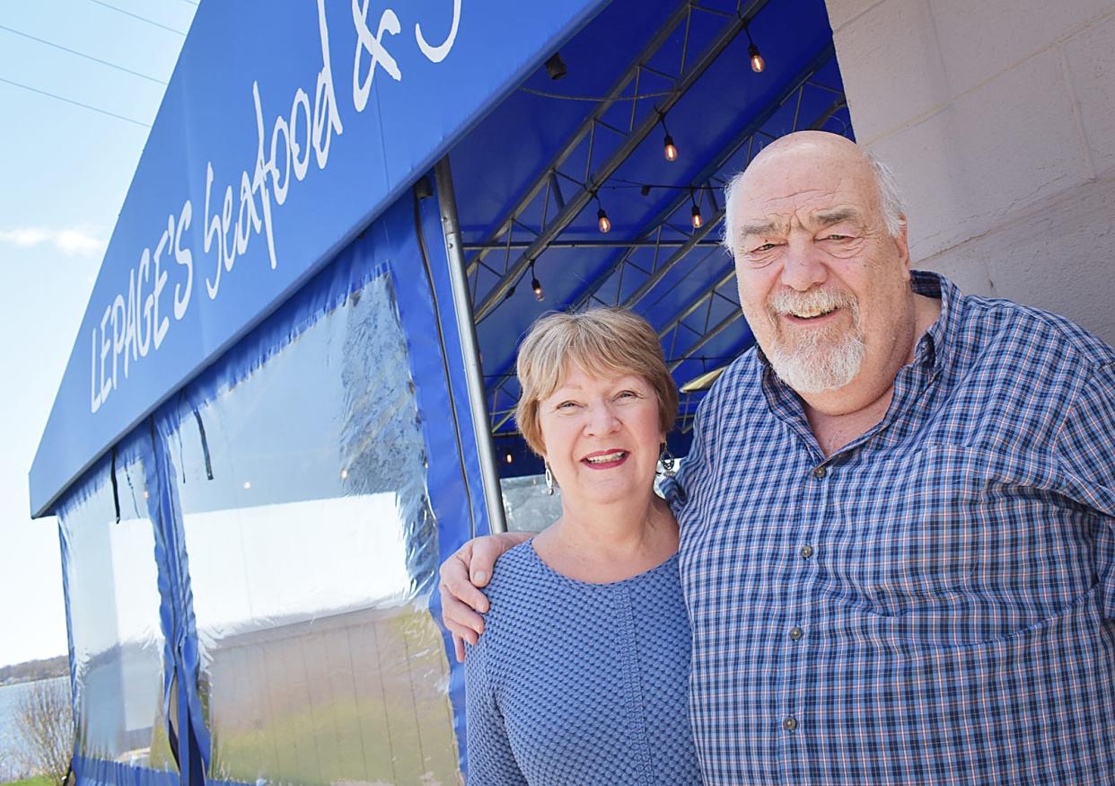In this 2022 photo, Carol and Eric LePage say goodbye to their 439 Martine St. restaurant, LePage's Seafood and Grille in Fall River, deciding to retire after 34 years. Eric LePage died Monday, March 18, 2024, following a brief illness.