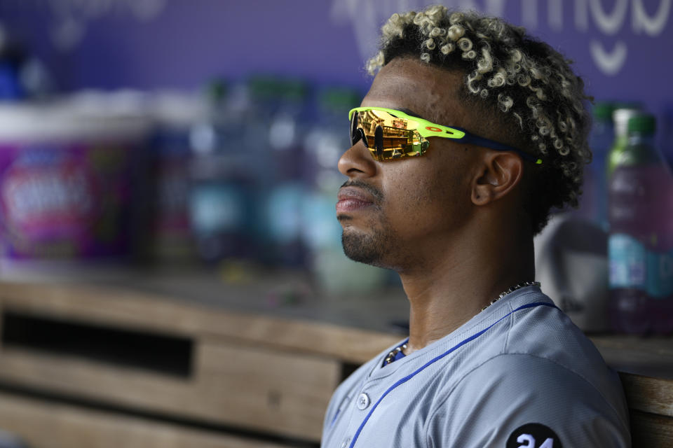 New York Mets shortstop Francisco Lindor looks on from the dugout during the second inning of a baseball game against the Washington Nationals, Thursday, July 4, 2024, in Washington. (AP Photo/Nick Wass)