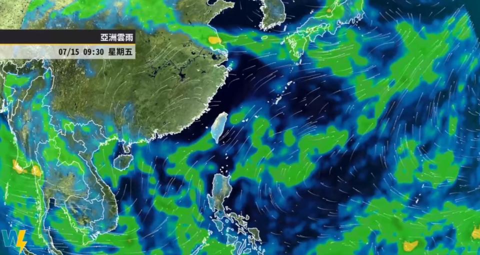 周五起台灣受到西南風影響，迎風面2區域雨量增。（圖／翻攝自天氣風險）