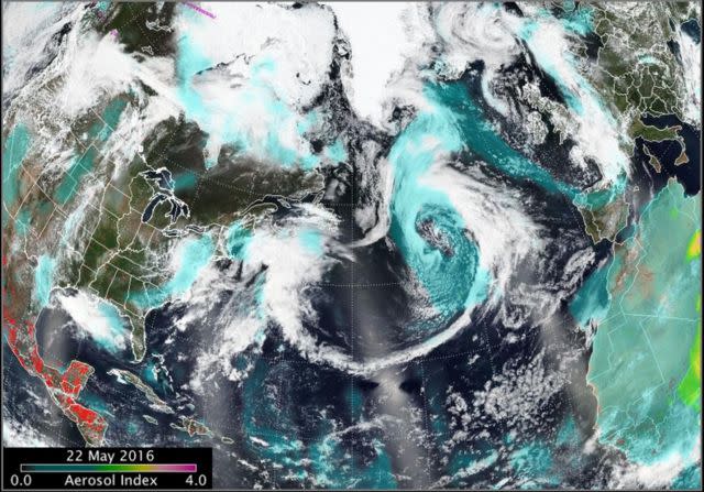 Smoke from the Fort McMurray fire reached Spain and the UK. <span class="inline-image-credit">(NASA)</span>