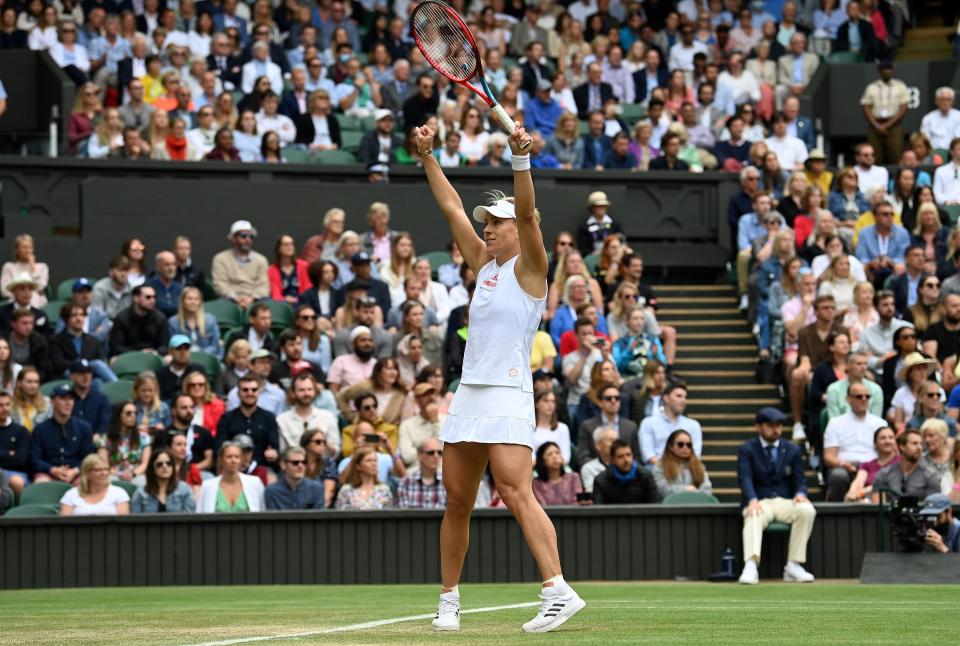 Angelique Kerber celebrates winning against US player Coco Gauff. 