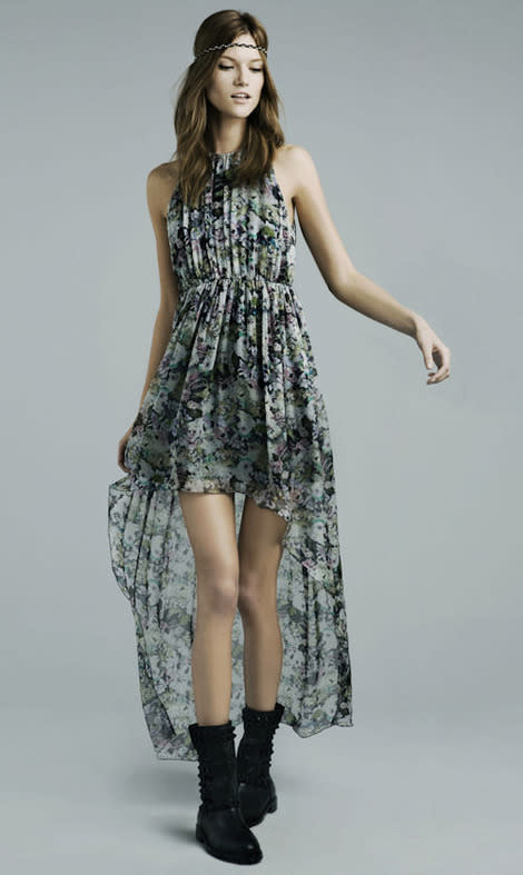 Zara Printed Dress with Asymmetrical Hem