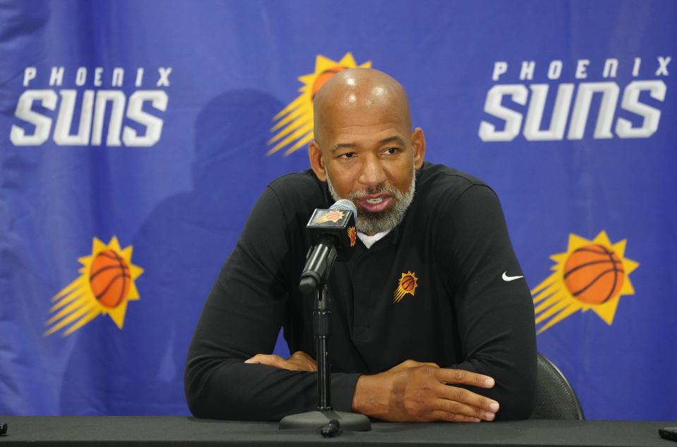 Suns head coach Monty Williams speaks during a press conference on media day at Events on Jackson in Phoenix on Sept. 26, 2022.