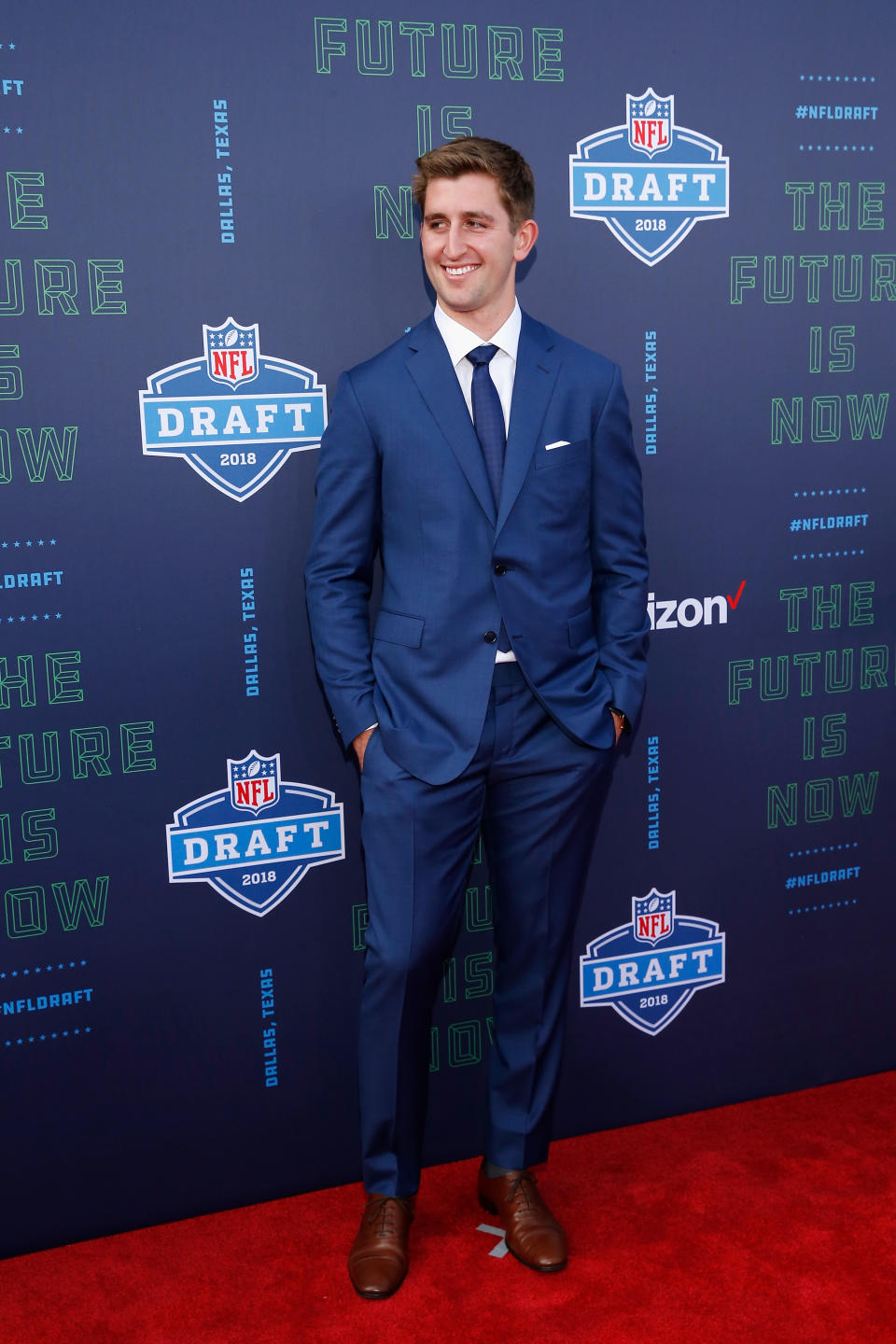 <p>Josh Rosen of UCLA poses on the red carpet prior to the start of the 2018 NFL Draft at AT&T Stadium on April 26, 2018 in Arlington, Texas. (Photo by Tim Warner/Getty Images) </p>