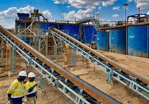 1,000+ tpd Processing Plant at Buckreef Gold Mine, showing new CIL tanks and conveyor feed to the new ball mills (Q1 2024)