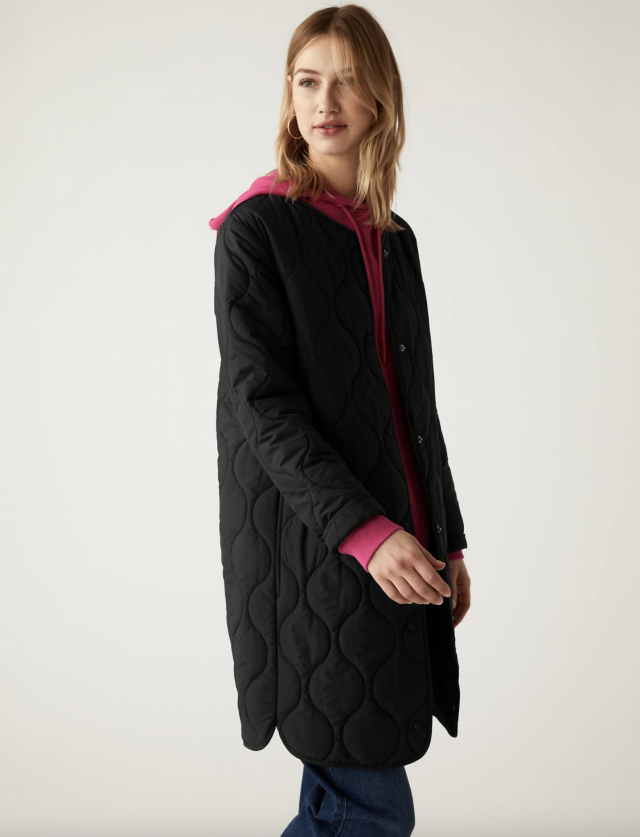 Collarless Lightweight Quilted Jacket - Black