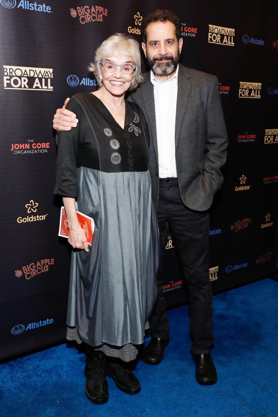 Tony Shalhoub and wife Brooke Adams brave the New York City rain to go under the tent at the Big Apple Circus at Lincoln Center for the 2nd Annual Cabaret at the Circus Gala for Broadway for All, an organization committed to shaping a new generation of artists, leaders and advocates who are impassioned to create inclusive work for all.