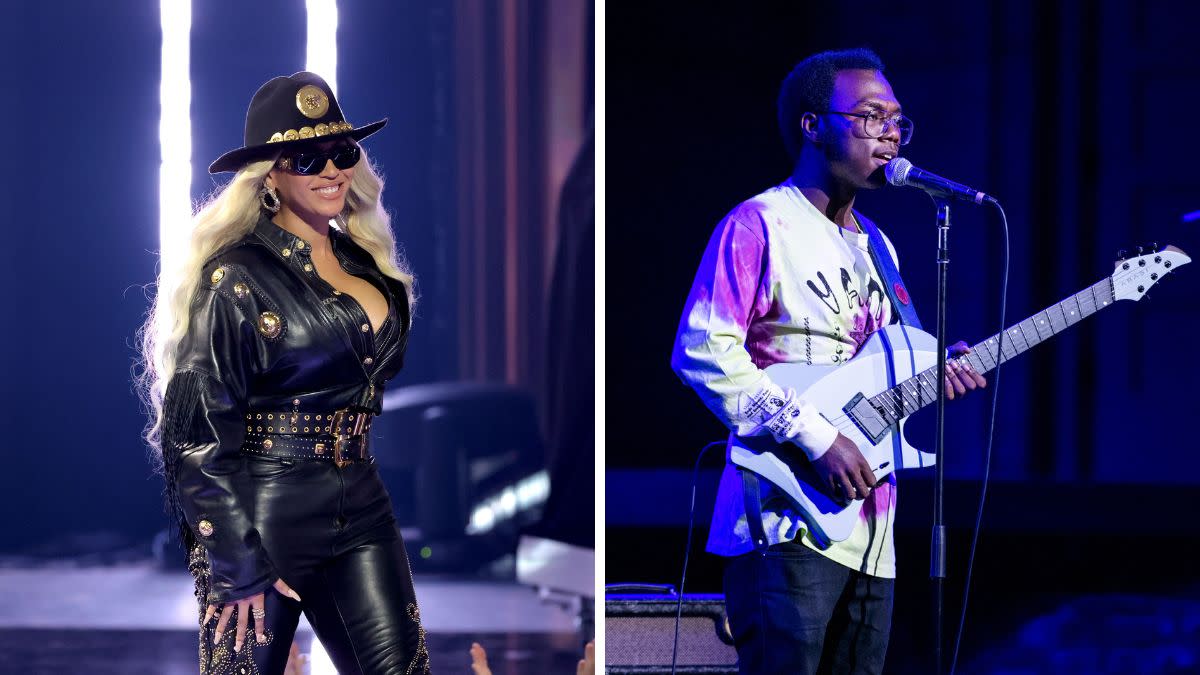  Left - Beyoncé accepts the Innovator Award onstage during the 2024 iHeartRadio Music Awards at Dolby Theatre in Los Angeles, California on April 01, 2024; Right - Justus West performs during Future X Sounds Concert at John Anson Ford Amphitheatre on August 31, 2019 in Hollywood, California. 