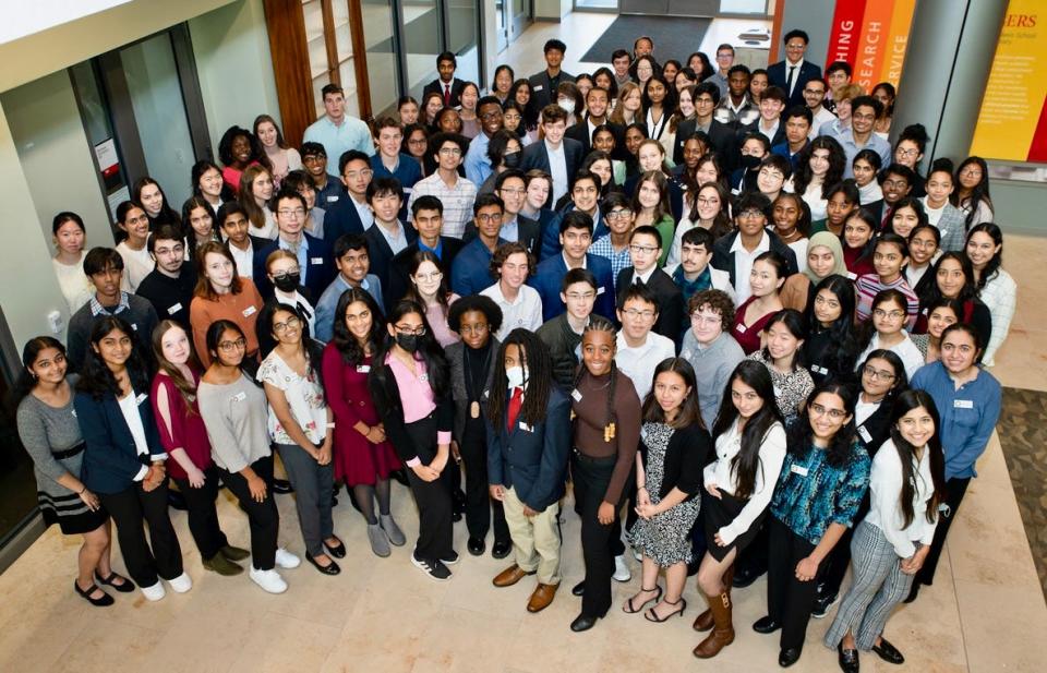 Sareena Naganand, a junior at Piscataway High School, took part in the first Governor’s STEM Scholars conference on Saturday, Oct. 29, at Rutgers University. She can be seen at lower right, second row, wearing blue.