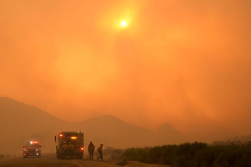 By Sunday the fire near Los Angeles had spread across 11,000 acres in Los Angeles County, helped overnight by strong wind gusts. (Copyright 2024 The Associated Press. All rights reserved)