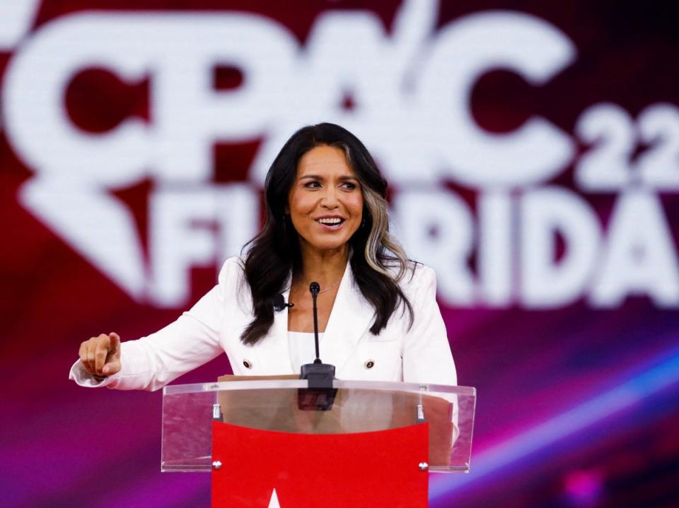 Tulsi Gabbard speaks at the Conservative Political Action Conference (CPAC) in Orlando in February (REUTERS)