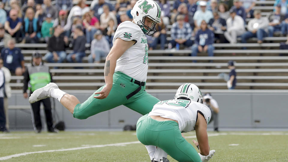 Justin Rohrwasser, pictured here in action for the Marshall Thundering Herd in 2019.