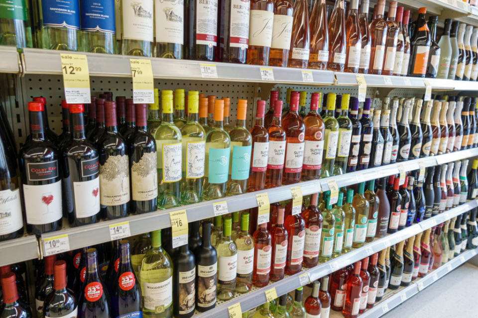 The wine aisle at a store.